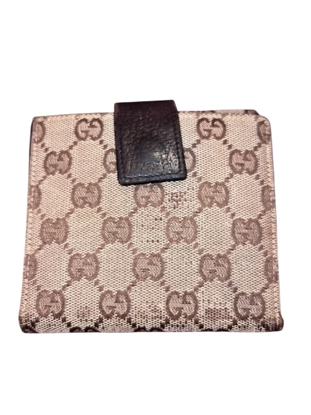 Gucci Beige Brown Monogram Snap Wallet - Picture 3 of 8
